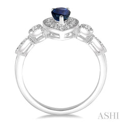 6X4 MM Pear Shape Sapphire Center and 1/4 Ctw Round Cut Diamond Ring in 14K White Gold