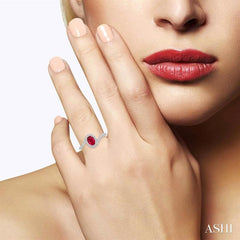 6x4 MM Embraced Oval Shape Ruby and 1/5 Ctw Round Cut Diamond Precious Ring in 10K White Gold