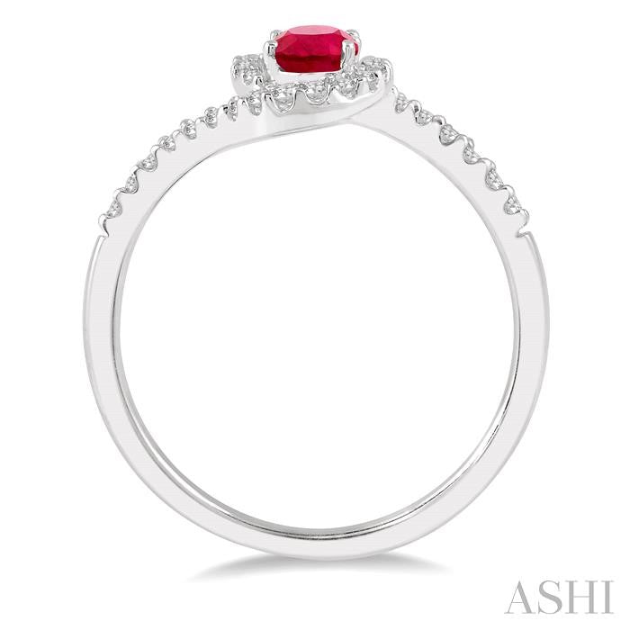 6x4 MM Embraced Oval Shape Ruby and 1/5 Ctw Round Cut Diamond Precious Ring in 10K White Gold