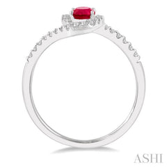 6x4 MM Embraced Oval Shape Ruby and 1/5 Ctw Round Cut Diamond Precious Ring in 10K White Gold