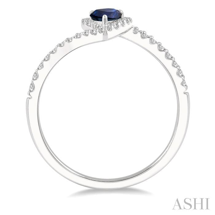 6x4 MM Pear Shape Sapphire and 1/5 Ctw Round Cut Diamond Precious Ring in 10K White Gold