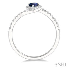 6x4 MM Pear Shape Sapphire and 1/5 Ctw Round Cut Diamond Precious Ring in 10K White Gold