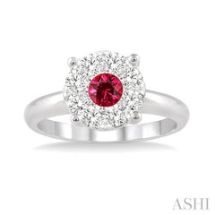 3.8 MM Round Cut Ruby and 1/3 Ctw Lovebright Diamond Precious Ring in 14K White Gold