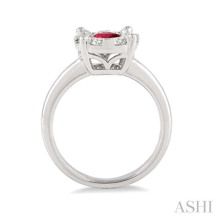 3.8 MM Round Cut Ruby and 1/3 Ctw Lovebright Diamond Precious Ring in 14K White Gold