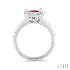 3.8 MM Round Cut Ruby and 1/3 Ctw Lovebright Diamond Precious Ring in 14K White Gold