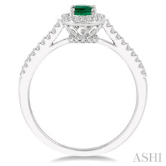 6x4 MM Oval Shape Emerald and 1/5 Ctw Round Cut Diamond Precious Ring in 10K White Gold