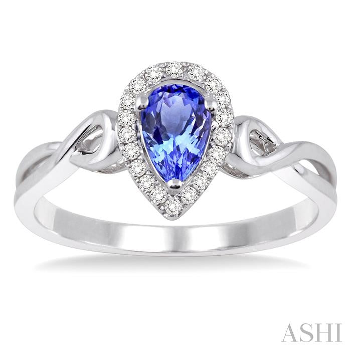 6x4 MM Pear Shape Tanzanite and 1/10 Ctw Round Cut Diamond Ring in 14K White Gold