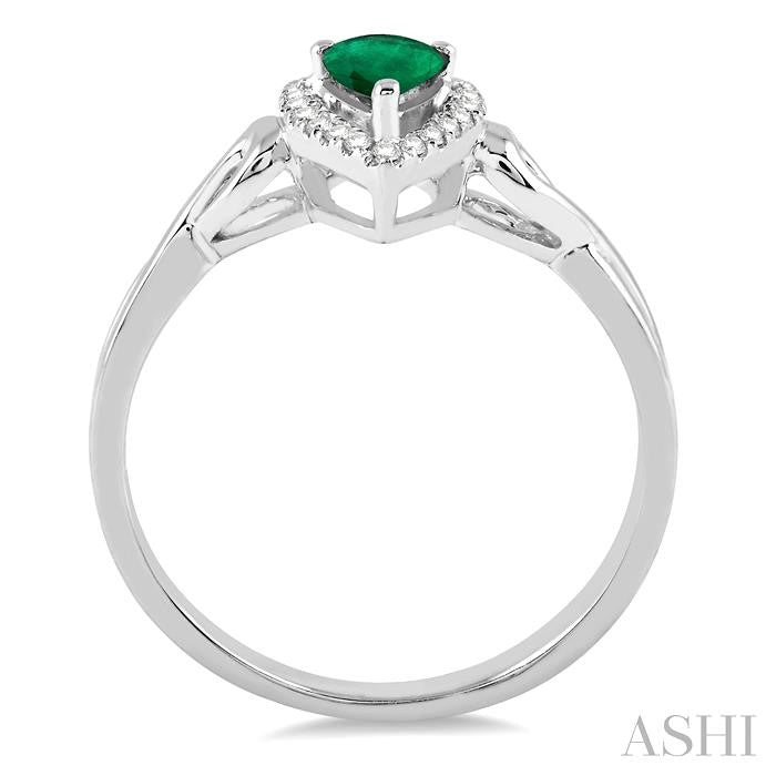 6x4 MM Pear Shape Emerald and 1/10 Ctw Round Cut Diamond Ring in 10K White Gold