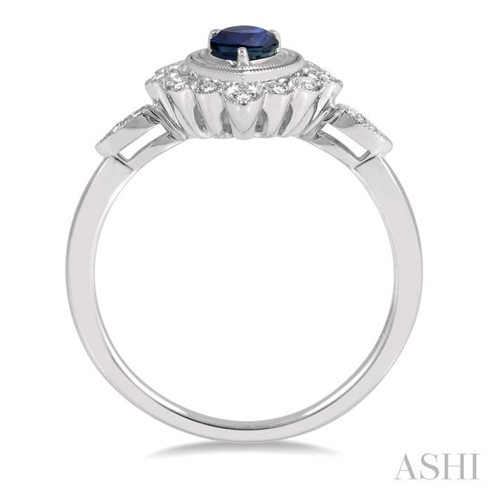 6x4 MM Pear Cut Sapphire and 1/8 Ctw Lattice Reverse Taper Shank Round Cut Diamond Precious Ring in 10K White Gold
