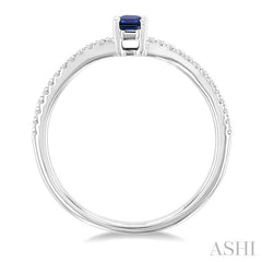 5x3 MM Emerald Shape Sapphire and 1/10 Ctw Petite Round Cut Diamond Precious Fashion Ring in 10K White Gold