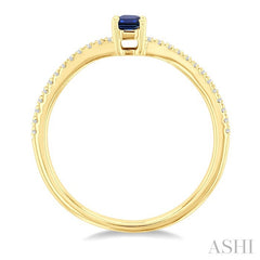 5x3 MM Emerald Shape Sapphire and 1/10 Ctw Petite Round Cut Diamond Precious Fashion Ring in 10K Yellow Gold
