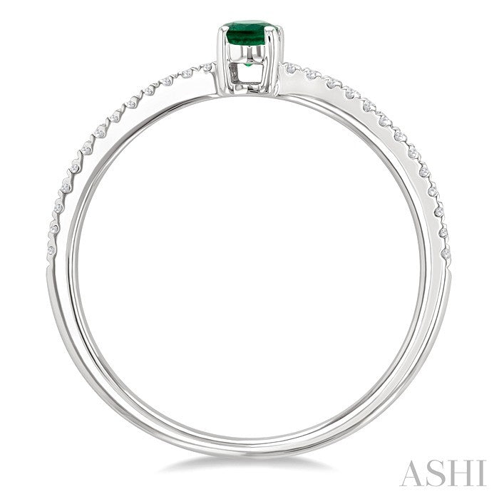 5x3 MM Oval Cut Emerald and 1/10 Ctw Petite Round Cut Diamond Precious Fashion Ring in 10K White Gold