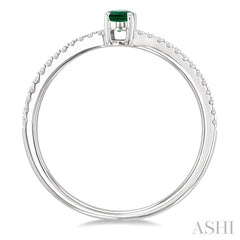 5x3 MM Oval Cut Emerald and 1/10 Ctw Petite Round Cut Diamond Precious Fashion Ring in 10K White Gold