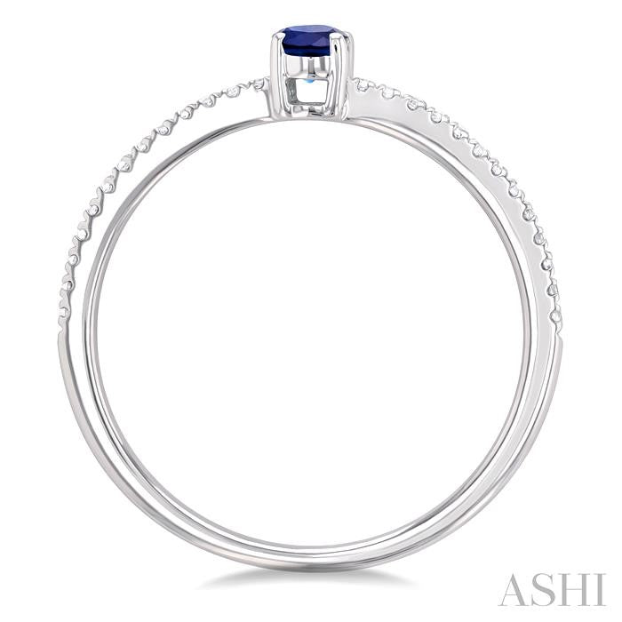 5x3 MM Oval Cut Sapphire and 1/10 Ctw Petite Round Cut Diamond Precious Fashion Ring in 10K White Gold