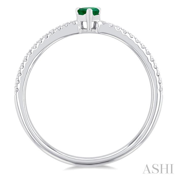 5x3 MM Pear Cut Emerald and 1/10 Ctw Petite Round Cut Diamond Precious Fashion Ring in 10K White Gold