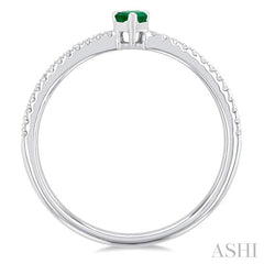 5x3 MM Pear Cut Emerald and 1/10 Ctw Petite Round Cut Diamond Precious Fashion Ring in 10K White Gold