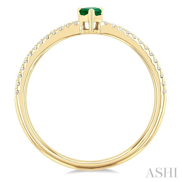 5x3 MM Pear Cut Emerald and 1/10 Ctw Petite Round Cut Diamond Precious Fashion Ring in 10K Yellow Gold