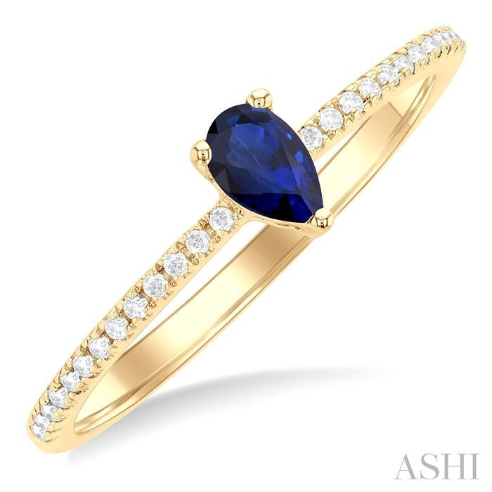 5x3 MM Pear Cut Sapphire and 1/10 Ctw Petite Round Cut Diamond Precious Fashion Ring in 10K Yellow Gold