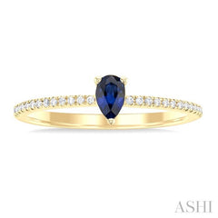 5x3 MM Pear Cut Sapphire and 1/10 Ctw Petite Round Cut Diamond Precious Fashion Ring in 10K Yellow Gold