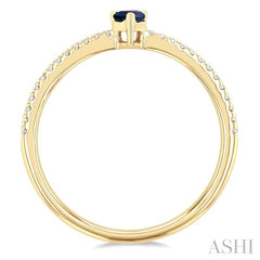 5x3 MM Pear Cut Sapphire and 1/10 Ctw Petite Round Cut Diamond Precious Fashion Ring in 10K Yellow Gold