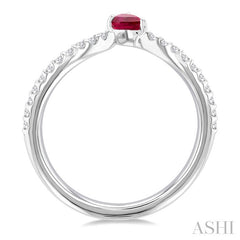 4X3 MM Pear Cut Ruby and 1/10 Ctw Petite Round Cut Diamond Precious Fashion Ring in 10K White Gold