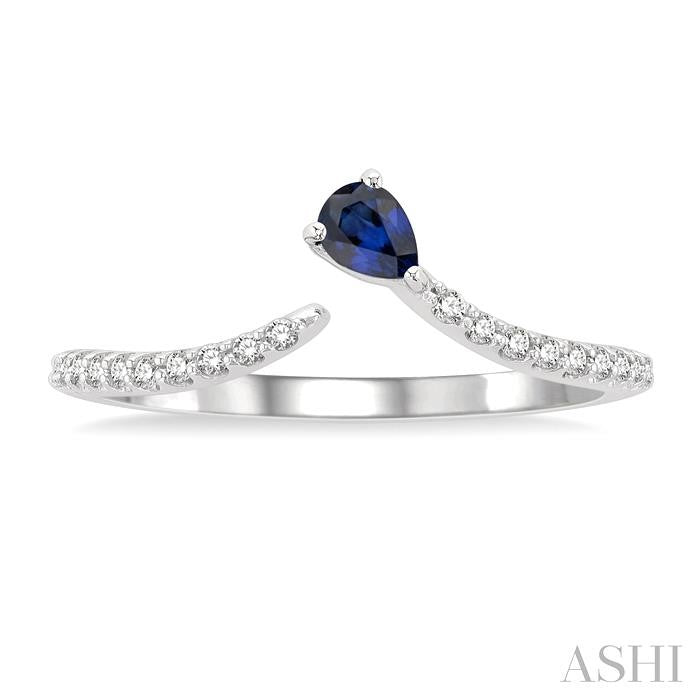 4X3 MM Pear Cut Sapphire and 1/10 Ctw Petite Round Cut Diamond Precious Fashion Ring in 10K White Gold