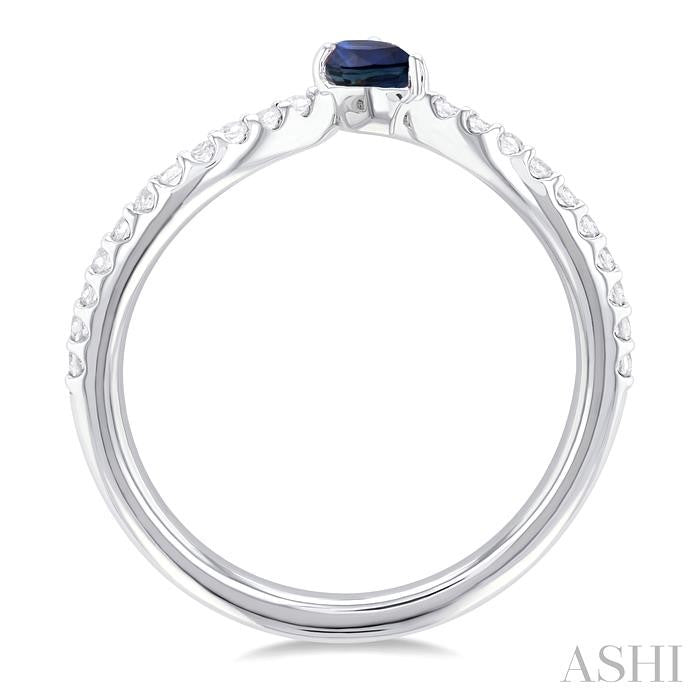 4X3 MM Pear Cut Sapphire and 1/10 Ctw Petite Round Cut Diamond Precious Fashion Ring in 10K White Gold
