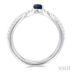 4X3 MM Pear Cut Sapphire and 1/10 Ctw Petite Round Cut Diamond Precious Fashion Ring in 10K White Gold