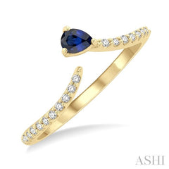4X3 MM Pear Cut Sapphire and 1/10 Ctw Petite Round Cut Diamond Precious Fashion Ring in 10K Yellow Gold