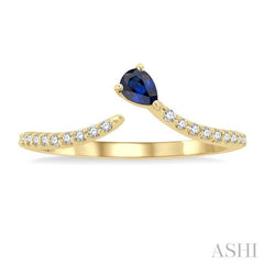 4X3 MM Pear Cut Sapphire and 1/10 Ctw Petite Round Cut Diamond Precious Fashion Ring in 10K Yellow Gold