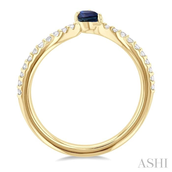 4X3 MM Pear Cut Sapphire and 1/10 Ctw Petite Round Cut Diamond Precious Fashion Ring in 10K Yellow Gold