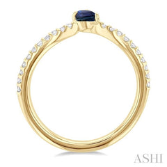 4X3 MM Pear Cut Sapphire and 1/10 Ctw Petite Round Cut Diamond Precious Fashion Ring in 10K Yellow Gold