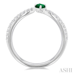 4X3 MM Oval Cut Emerald and 1/10 Ctw Petite Round Cut Diamond Precious Fashion Ring in 10K White Gold