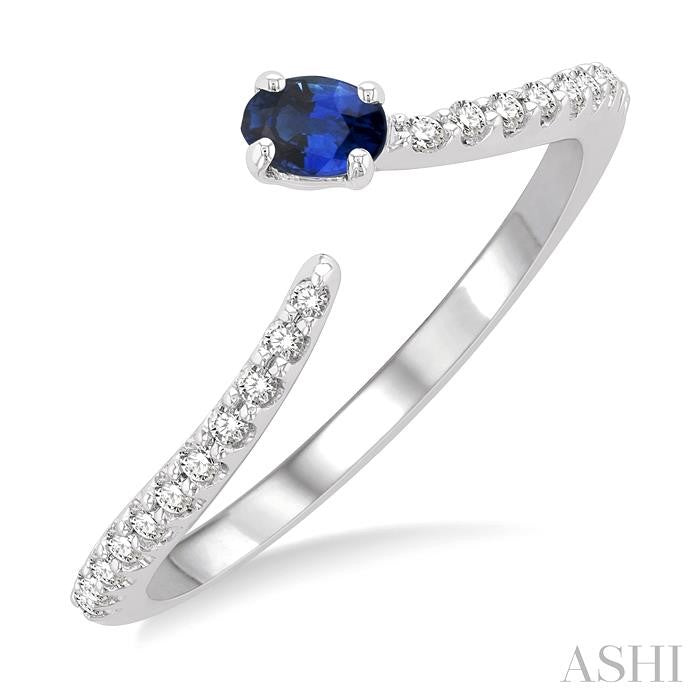 4X3 MM Oval Cut Sapphire and 1/10 Ctw Petite Round Cut Diamond Precious Fashion Ring in 10K White Gold