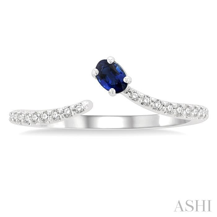 4X3 MM Oval Cut Sapphire and 1/10 Ctw Petite Round Cut Diamond Precious Fashion Ring in 10K White Gold
