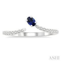 4X3 MM Oval Cut Sapphire and 1/10 Ctw Petite Round Cut Diamond Precious Fashion Ring in 10K White Gold