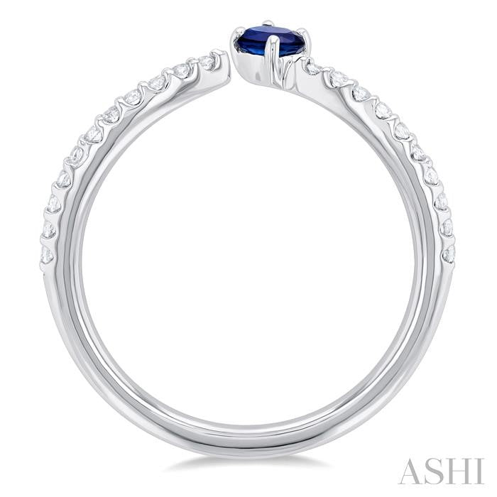 4X3 MM Oval Cut Sapphire and 1/10 Ctw Petite Round Cut Diamond Precious Fashion Ring in 10K White Gold