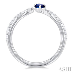 4X3 MM Oval Cut Sapphire and 1/10 Ctw Petite Round Cut Diamond Precious Fashion Ring in 10K White Gold