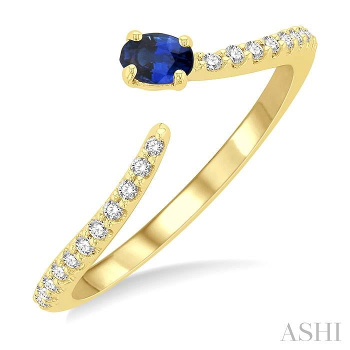 4X3 MM Oval Cut Sapphire and 1/10 Ctw Petite Round Cut Diamond Precious Fashion Ring in 10K Yellow Gold