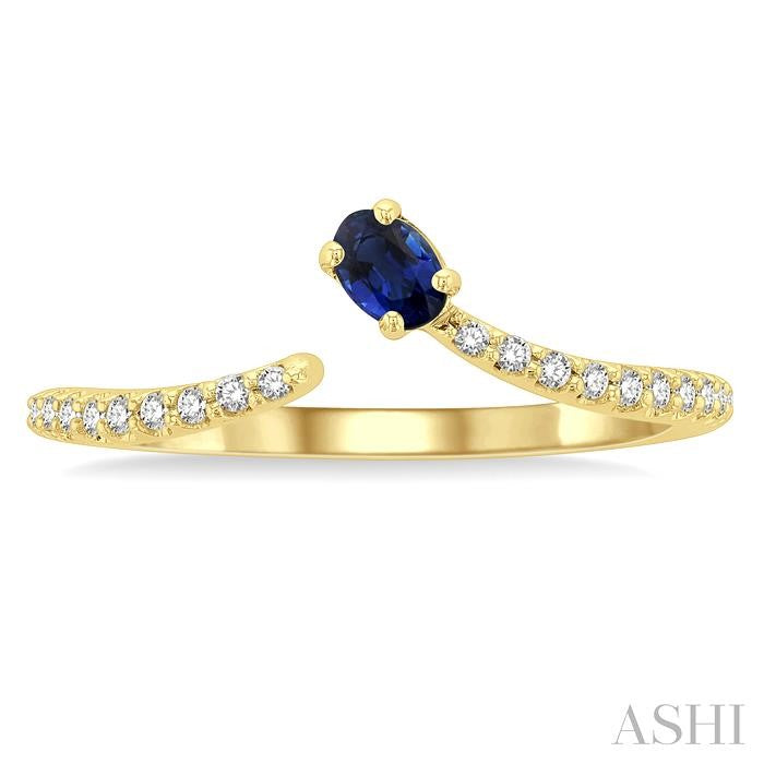 4X3 MM Oval Cut Sapphire and 1/10 Ctw Petite Round Cut Diamond Precious Fashion Ring in 10K Yellow Gold