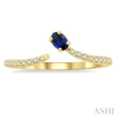 4X3 MM Oval Cut Sapphire and 1/10 Ctw Petite Round Cut Diamond Precious Fashion Ring in 10K Yellow Gold