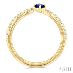 4X3 MM Oval Cut Sapphire and 1/10 Ctw Petite Round Cut Diamond Precious Fashion Ring in 10K Yellow Gold