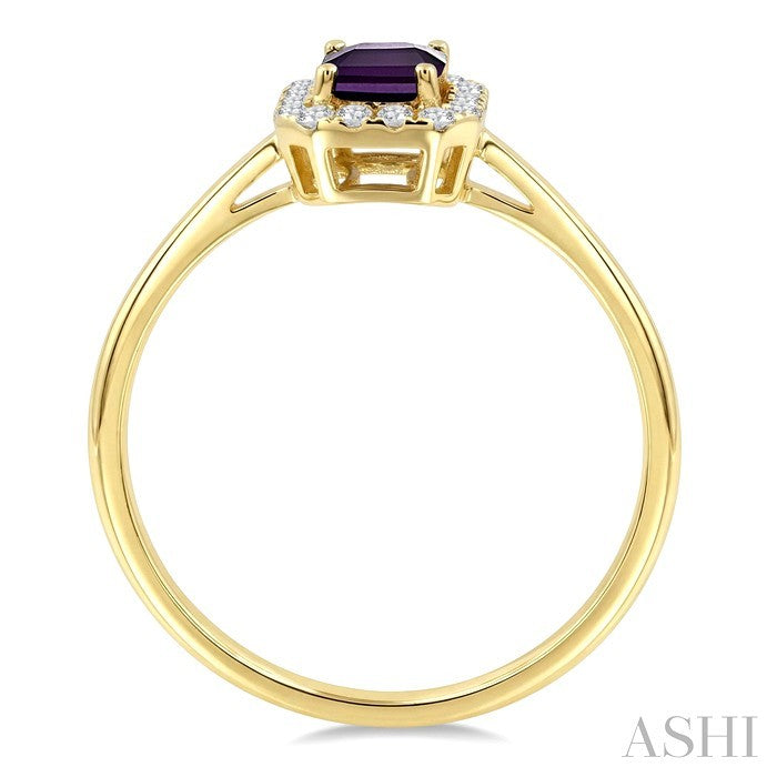 6x4 MM Octagonal Shape Amethyst and 1/6 Ctw Round Cut Diamond Halo Semi-Precious Ring in 14K Yellow Gold