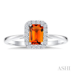 6x4 MM Octagonal Shape Citrine and 1/6 Ctw Round Cut Diamond Halo Semi-Precious Ring in 14K White Gold