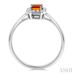6x4 MM Octagonal Shape Citrine and 1/6 Ctw Round Cut Diamond Halo Semi-Precious Ring in 14K White Gold