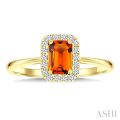 6x4 MM Octagonal Shape Citrine and 1/6 Ctw Round Cut Diamond Halo Semi-Precious Ring in 14K Yellow Gold