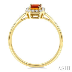 6x4 MM Octagonal Shape Citrine and 1/6 Ctw Round Cut Diamond Halo Semi-Precious Ring in 14K Yellow Gold