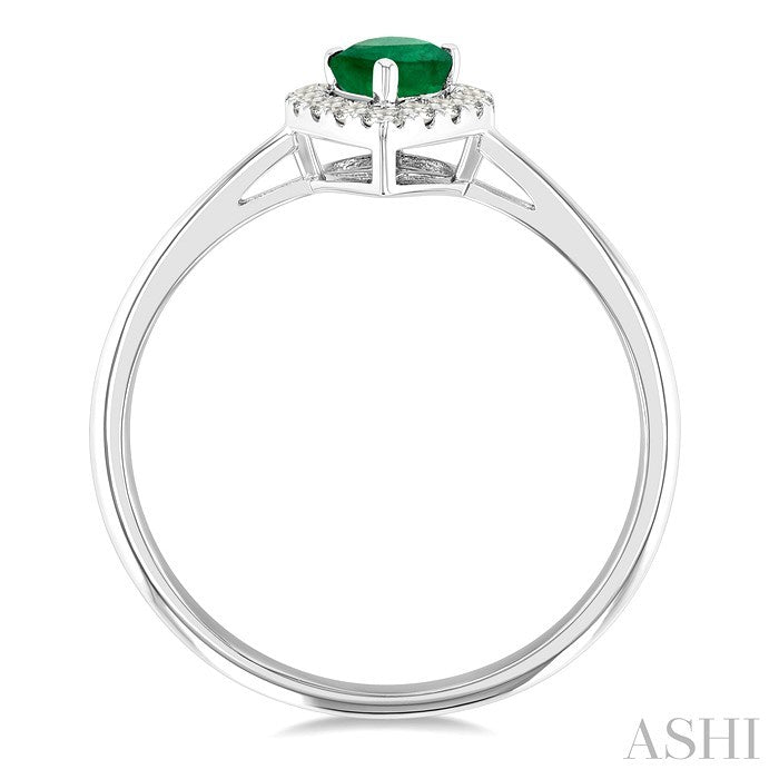 6x4 MM Pear Shape Emerald and 1/6 Ctw Round Cut Diamond Halo Precious Ring in 14K White Gold