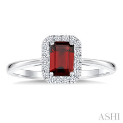 6x4 MM Octagonal Shape Garnet and 1/6 Ctw Round Cut Diamond Halo Semi-Precious Ring in 14K White Gold