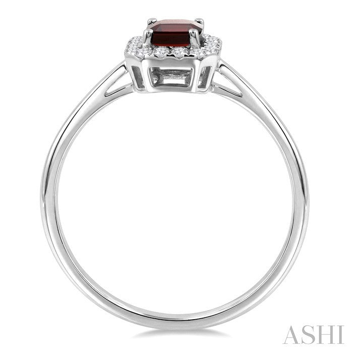 6x4 MM Octagonal Shape Garnet and 1/6 Ctw Round Cut Diamond Halo Semi-Precious Ring in 14K White Gold